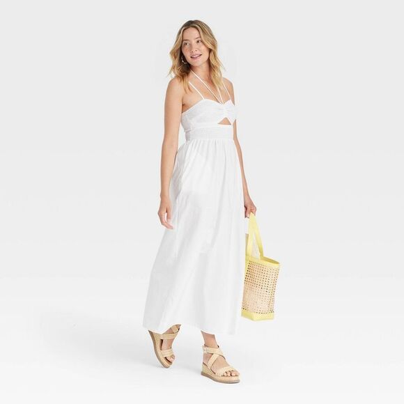 Women's Smocked Cut-Out Maxi Sundress - Universal Thread White XS - Picture 3 of 10